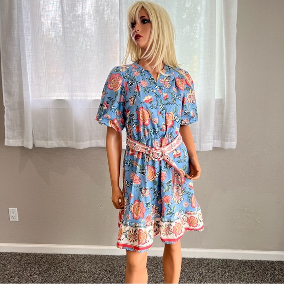 JOIE Baha Floral Puff Sleeve Belter Mini Cotton Dress - Picture 5 of 11